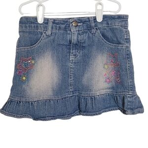 K1244 * Blue Heart Girls Star Embroidered Denim Mini Skirt Size 10